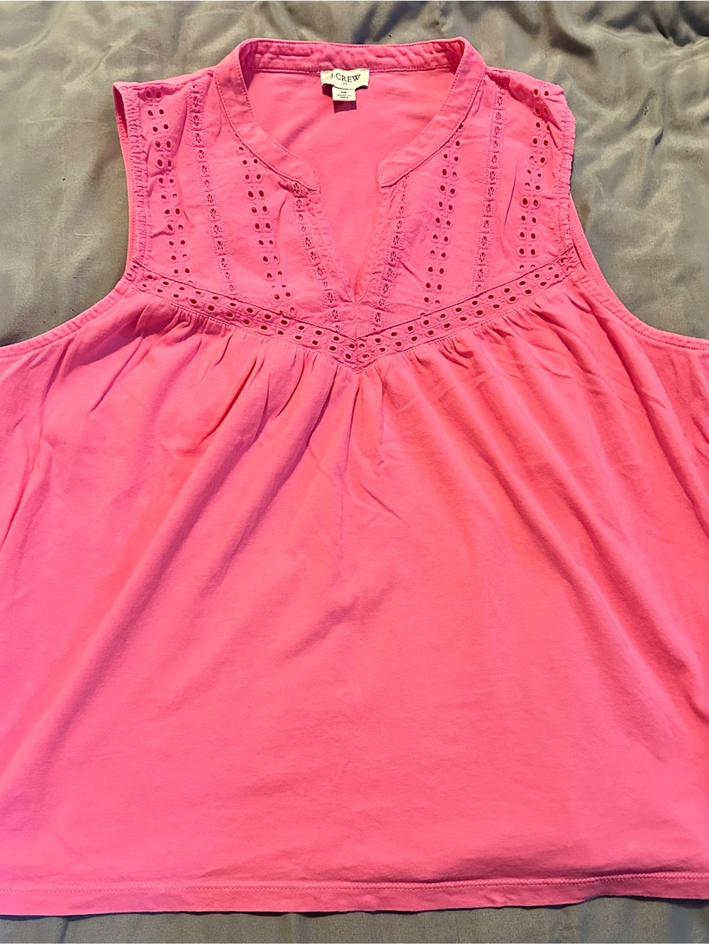 J. Crew Bright Pink Sleeveless Eyelet V-Neck Tank